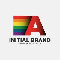 brief een regenboog kleur trots gemeenschap en bedrijf eerste vector logo ontwerp