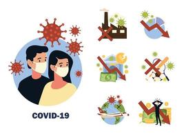 impact van covid 19 coronavirus-virus beïnvloedt de wereldeconomie, reizen, sport en levensstijl vector