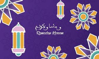 ramadan kareem-kaart met hangende mandala's en lantaarns vector