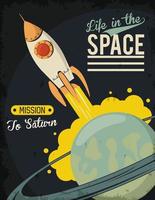 leven in de ruimte-poster met het opstarten van de raket vector