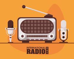 internationale radiodag poster met retro aparatus vector