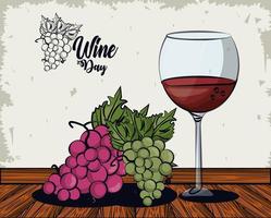 wijn beker met druiven fruit vector