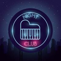 nachtclub woordkalligrafie met piano neonlichten vector