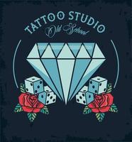 diamant en dobbelstenen tattoo studio afbeelding artistiek vector