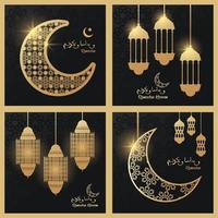 ramadan kareem-kaart met gouden lantaarns en taj mahal vector