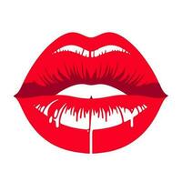 rood lippen Aan een wit achtergrond. rood glanzend lippen. vector illustratie van vrouw lippen.