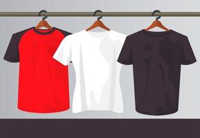 drie mockup-shirts hangen vector