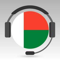 Madagascar vlag met koptelefoon, ondersteuning teken. vector illustratie.