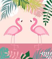 abstracte zomer achtergrond met palmbladeren en flamingo vector