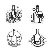 hand- getrokken wijnoogst wijn fles logo in vlak lijn kunst stijl vector