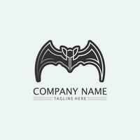 vleermuis logo dier en vector, vleugels, zwart, halloween, vampier, gothic, illustratie, ontwerp vleermuis icoon vector