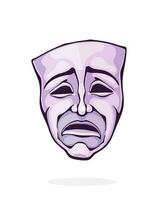 theatraal drama masker. wijnoogst opera masker voor tragedie acteur. gezicht drukt uit negatief emotie. film en theater industrie. tekenfilm vector illustratie met schets. clip art geïsoleerd Aan wit achtergrond