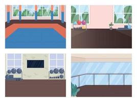 sportschool kamer egale kleur vector illustratie set