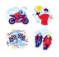 set motorrace-illustraties in een plat ontwerp vector