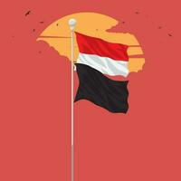 Indonesisch vlag en zwart vlag Aan een pool met zonsondergang achtergrond vector