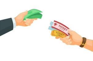 zakenman hand- kopen ticket. ticket scalpeur symbool tekenfilm illustratie vector