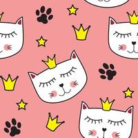 kleine schattige kat prinses naadloze patroon achtergrond vector