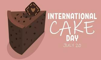 Internationale taart dag, chocola natuurlijk plak taart met aardbeien Aan roze. de vrolijk vakantie is gevierd Aan juli 20. vector sjabloon voor typografisch poster, banier, flyers, stickers, t-shirts