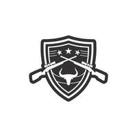 pistool logo en leger soldaat sniper shot vector ontwerp illustratie militair schot revolver