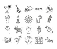 bundel van twintig Mexicaanse etniciteit set collectie iconen vector