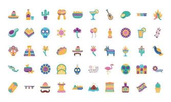 bundel van vijftig Mexicaanse etniciteit set pictogrammen vector