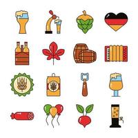 bundel van zestien oktoberfest set iconen vector