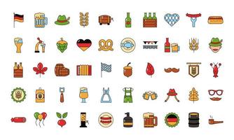 bundel oktoberfest set vijftig pictogrammen vector