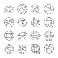 bundel van zestien wereld planeet set collectie iconen vector