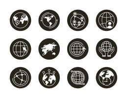 bundel van twaalf set pictogrammen van de wereldplaneet vector
