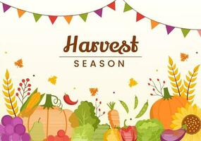 oogst seizoen vector illustratie met herfst van pompoenen en seizoensgebonden agrarisch Aan een boerderij in vlak tekenfilm hand- getrokken achtergrond Sjablonen