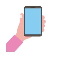 hand opheffing smartphone verticaal vlakke stijlicoon vector