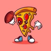 vector illustratie van kawaii pizza tekenfilm karakter met Amerikaans Amerikaans voetbal bal. vector eps 10