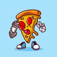 vector illustratie van kawaii pizza tekenfilm karakter met halter. vector eps 10