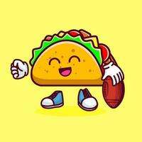 vector illustratie van kawaii taco tekenfilm karakter met Amerikaans Amerikaans voetbal bal. vector eps 10