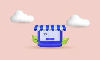 illustratie creatief online boodschappen doen concept Open laptop slim modern icoon 3d vector geïsoleerd Aan achtergrond