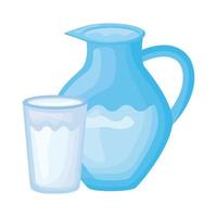 melkpot en glas gezond ontbijt gedetailleerde stijlicoon vector