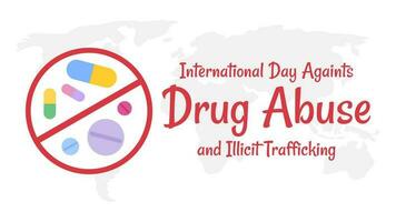 Internationale dag tegen drug misbruik en illegaal mensenhandel poster in vlak ontwerp vector