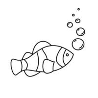 tropisch clown vis met lucht bubbels lijn contour tekening tekening kleur bladzijde ontwerp element. schets zwart en wit vector illustratie geïsoleerd Aan wit achtergrond.