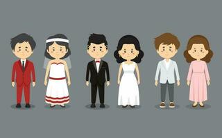 een reeks paar karakter met bruiloft kleding vector