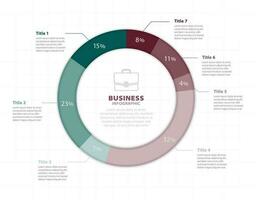 percentage bedrijf infographic sjabloon, zeven stappen werk werkwijze cirkel, reclame taart tabel diagram presentatie vector