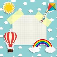 kind achtergrond met regenboog, zon, wolk, vlieger en ballon vector