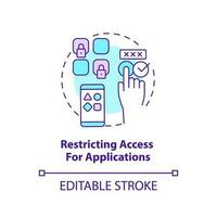 beperkend toegang voor toepassingen concept icoon. privaat informatie. gegevens veiligheid abstract idee dun lijn illustratie. geïsoleerd schets tekening. bewerkbare beroerte vector