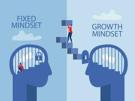 zakenman bouwen trappen nieuw succesvol leven. denk groeimindset ander fixed mindset-concept, illustrator. vector