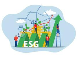 esg concept van milieu, sociaal en bestuur mensen delen de planeet aarde uitrusting met ecologie probleem esg hernieuwbaar, groente, veilig groen eco energie milieu vector