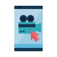 digitale marketing videocamera met cursor in smartphone platte stijl pictogram vector ontwerp