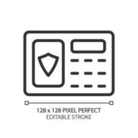 veiligheid alarm pixel perfect lineair icoon. detecteren indringing. inbraak preventie. geautomatiseerd veiligheid systeem. huis toegang. dun lijn illustratie. contour symbool. vector schets tekening. bewerkbare beroerte