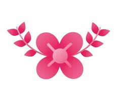 roze bloem en bladeren silhouet stijlicoon vector