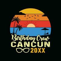 Cancun strand retro t-shirt, Mexico strand wijnoogst retro zonsondergang t-shirt ontwerp, familie strand vakantie, vakantie zomer vakantie shirt, Jaren 70 kleurrijk retro shirt, zomertijd herinneringen samen overhemd vector