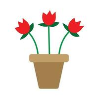 rood tulpen bloemen in een klei tuin pot fabriek vlak vector illustratie