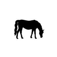 paard eten houding silhouet. huiselijk boerderij zoogdier dier grafisch logo. zwart icoon hengst. vector illustratie over mustang.